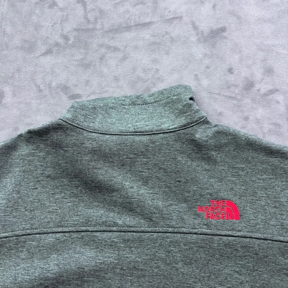The North Face Mens Full Zip Fleece Jacket Green Red Logo Mock Neck Large